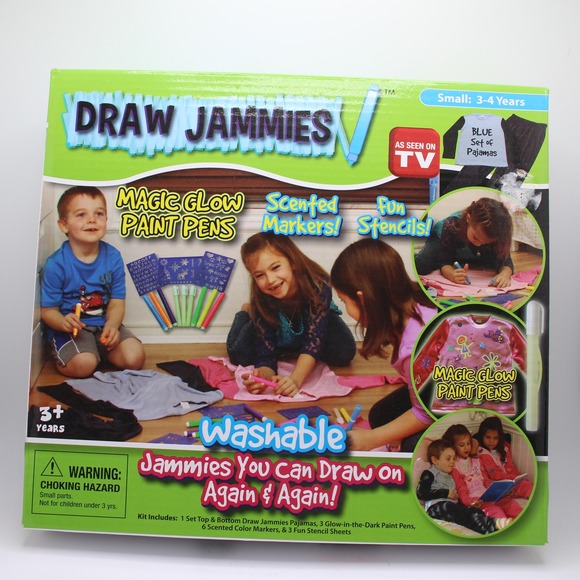 Draw Jammies Washable Pajamas Art Set Magic Glow Paint Pens Stencils - Picture 1 of 4